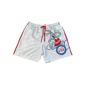 Looney Tunes Team USA Bugs Bunny Athletic Swim Shorts White Red Patriotic‎ XL